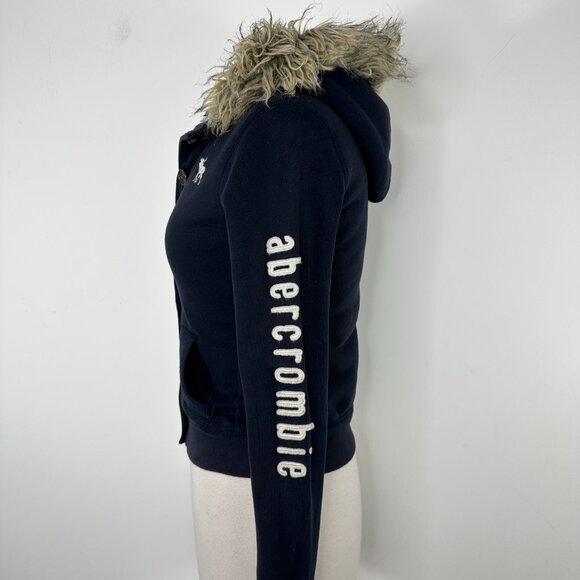 Abercrombie and Fitch Faux Fur Full Buttons Hoodie Kids Size L Y2K Blue - Picture 7 of 13